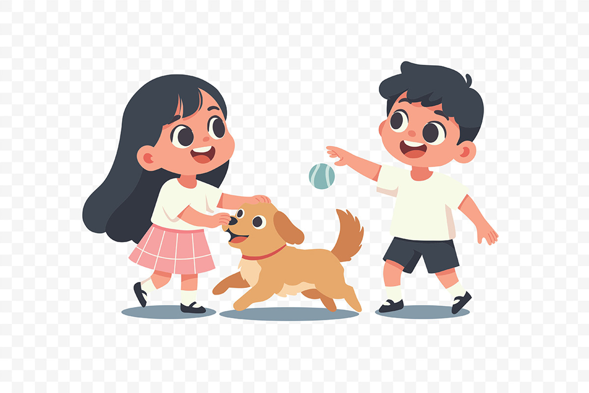Happy Kids with Dog Playtime, an Animal Illustration by Partikusi Design (Photo 3 of 3)