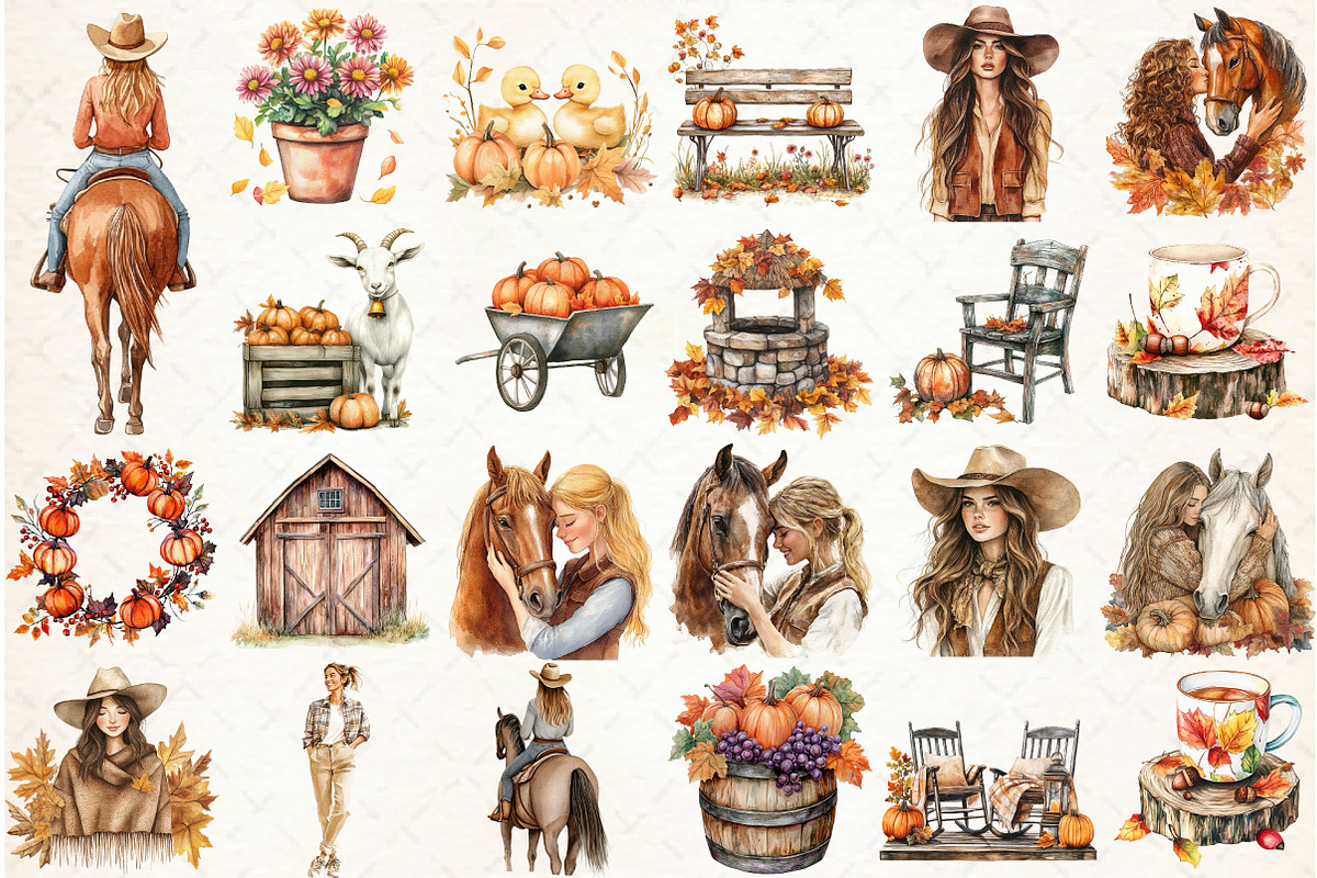 Watercolor Autumn Farm Clipart, an Illustration by Libby Wishes (Photo 2 of 6)