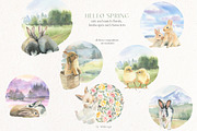 Hello Spring Watercolor ClipArt, an Animal Illustration by whiteheartdesign (Thumbnail 6 of 24)