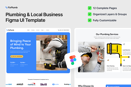 FixPlumb - Plumbing & Business Figma, an UI Kit Template by FinestDevs