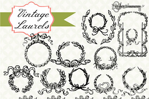 Vintage Laurels Clipart & Brushes