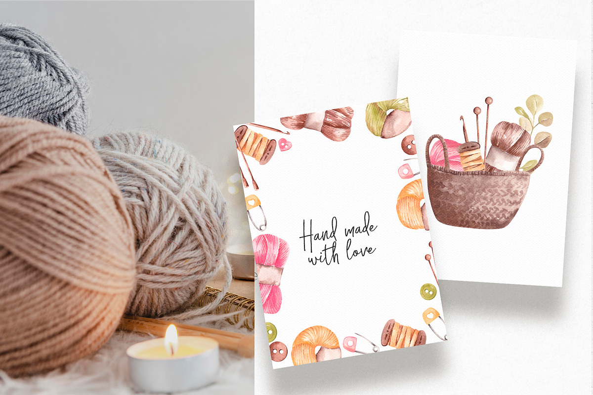 Watercolor Knitting Set Clipart, a Texture Illustration by YuliyaArtGarden (Photo 5 of 8)