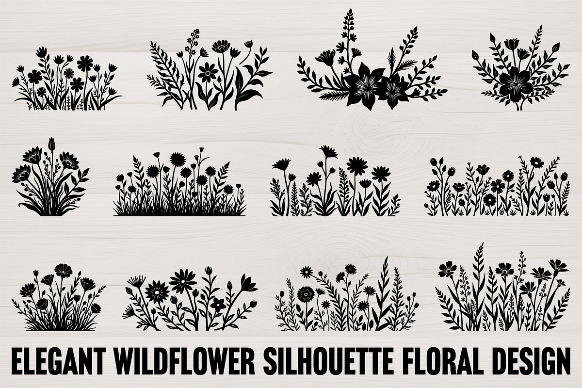 Elegant Wildflower Silhouette Bundle, an Illustration by jahid234