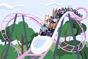 Roller coaster at amusement park, a Person Illustration by PaperTrident