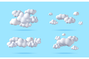 Set of fluffy white 3d clouds on, an Object Illustration by Abscent