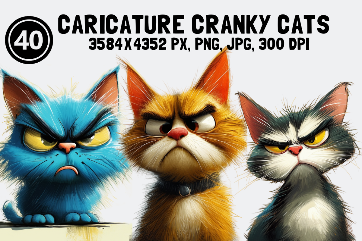 40 Caricature Cranky Cats, an Animal Illustration by PrintHaven Designs (Photo 1 of 9)