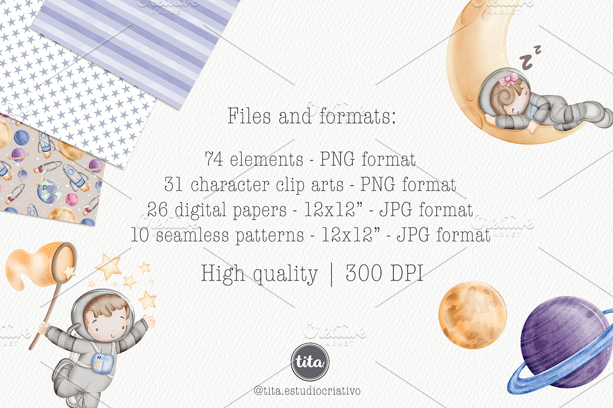 Space astronauts kids clipart, an Illustration by Tita Creative Studio (Photo 7 of 7)