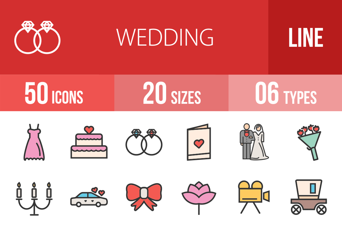50 Wedding Line Filled Icons