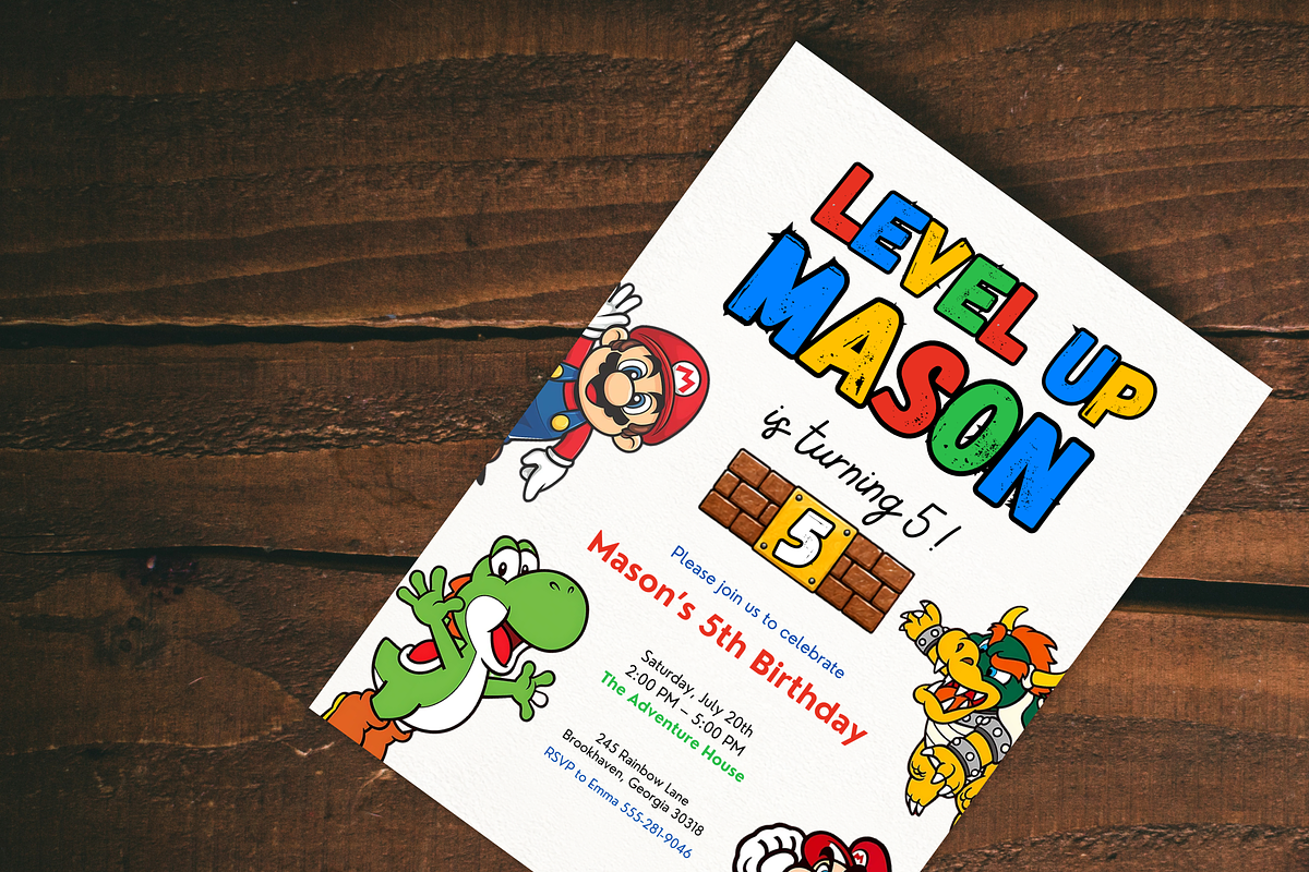 Super Mario Birthday Invitation, an Invitation Template by heynomi (Photo 10 of 20)