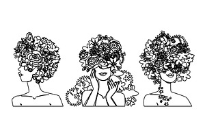 makeup floral face art vector, a Person Illustration by pikepicture