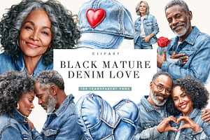 Black Mature Denim Love Clipart