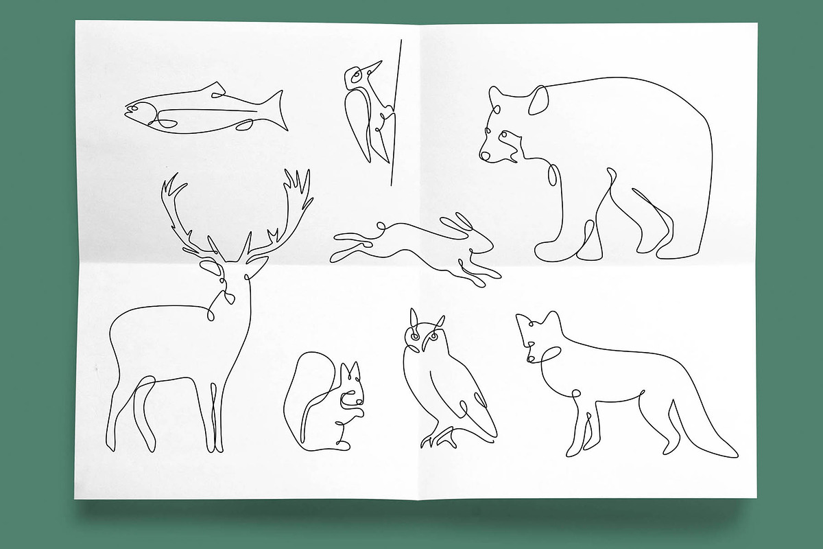Continuous line wild animals set, an Animal Illustration by Mary P (Photo 1 of 2)