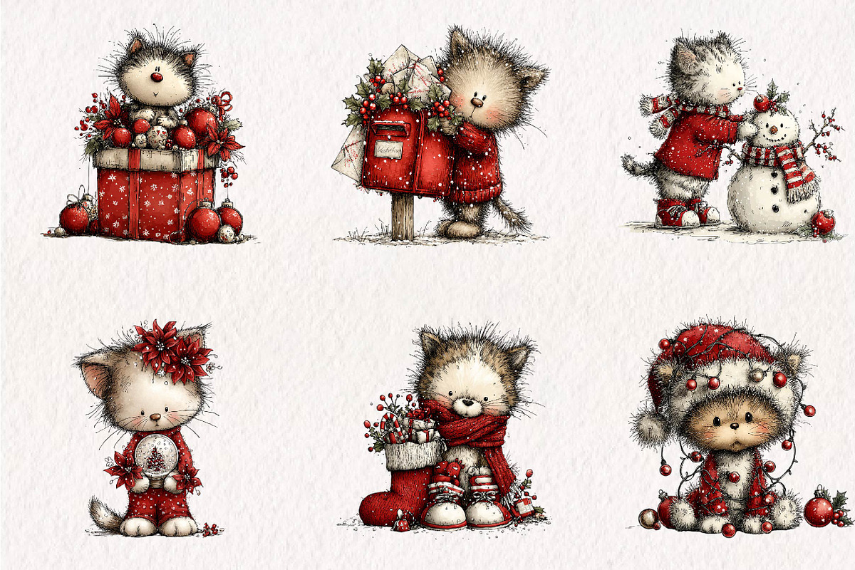 Christmas Cat Clipart, a Seasonal Illustration by CreationArt (Photo 4 of 7)