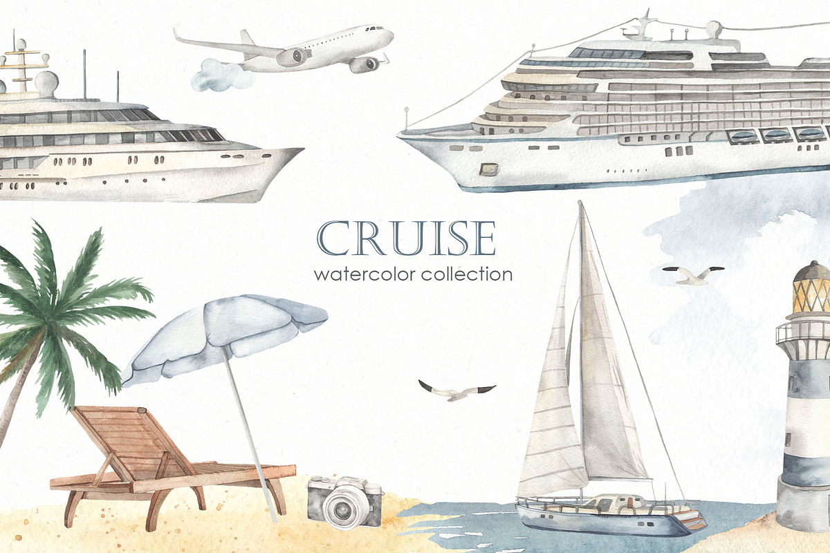 Nautical BUNDLE watercolor, a Transportation Illustration by Marina Ermakova (Photo 14 of 21)