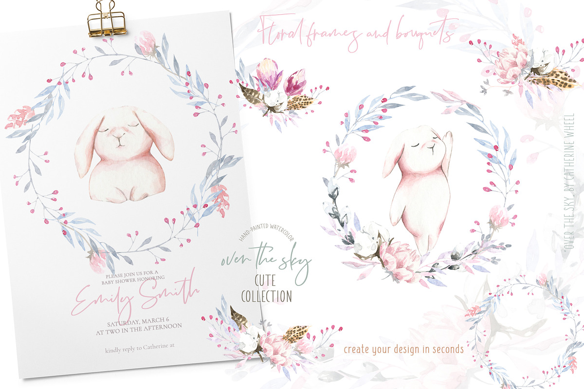 Spring Easter Bunnies Watercolor, an Animal Illustration by Catherine Wheel (Photo 5 of 12)