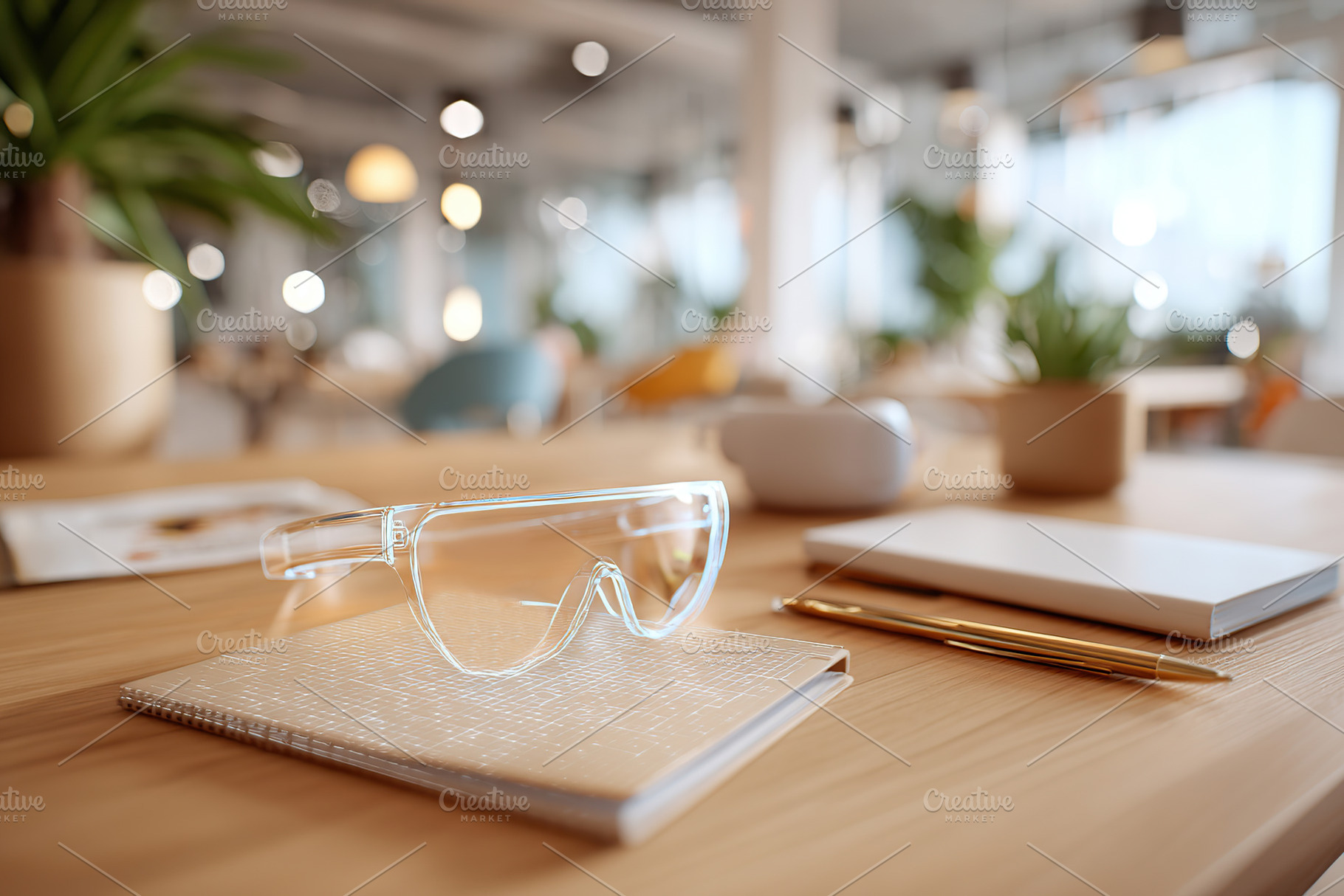 VR language learning with stylish goggles and study materials in a modern works, a Photo by AlyaAnd