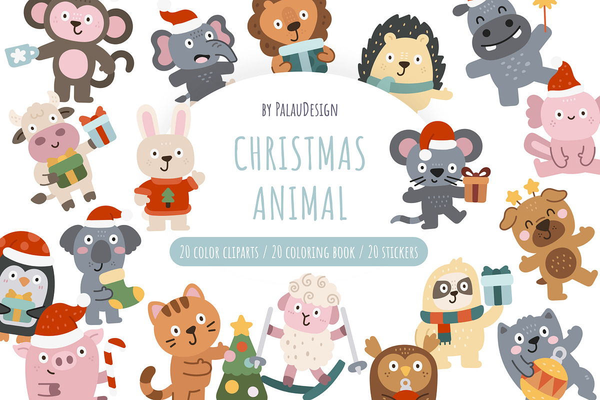 Christmas Animals Clipart Set, a Seasonal Illustration by Palau (Photo 1 of 10)