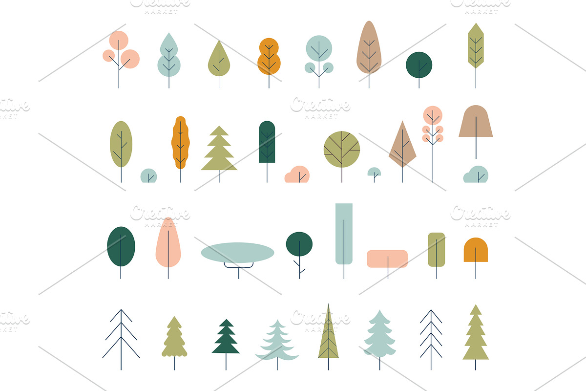 Flat icon tree collection isolated, a Decorative Illustration by Riots Brush