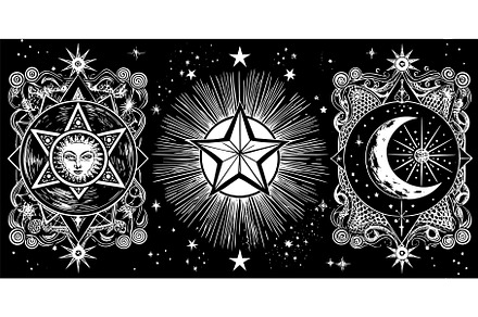 Explore celestial art with sun, star, an Illustration by LaVika