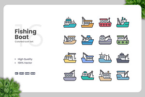 Fishing Boat Colored Icons, an Icon by Upnowgraphic