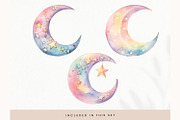 Watercolor Moon Clipart PNG, Pastel, a Decorative Illustration by illuztrate (Thumbnail 2 of 6)