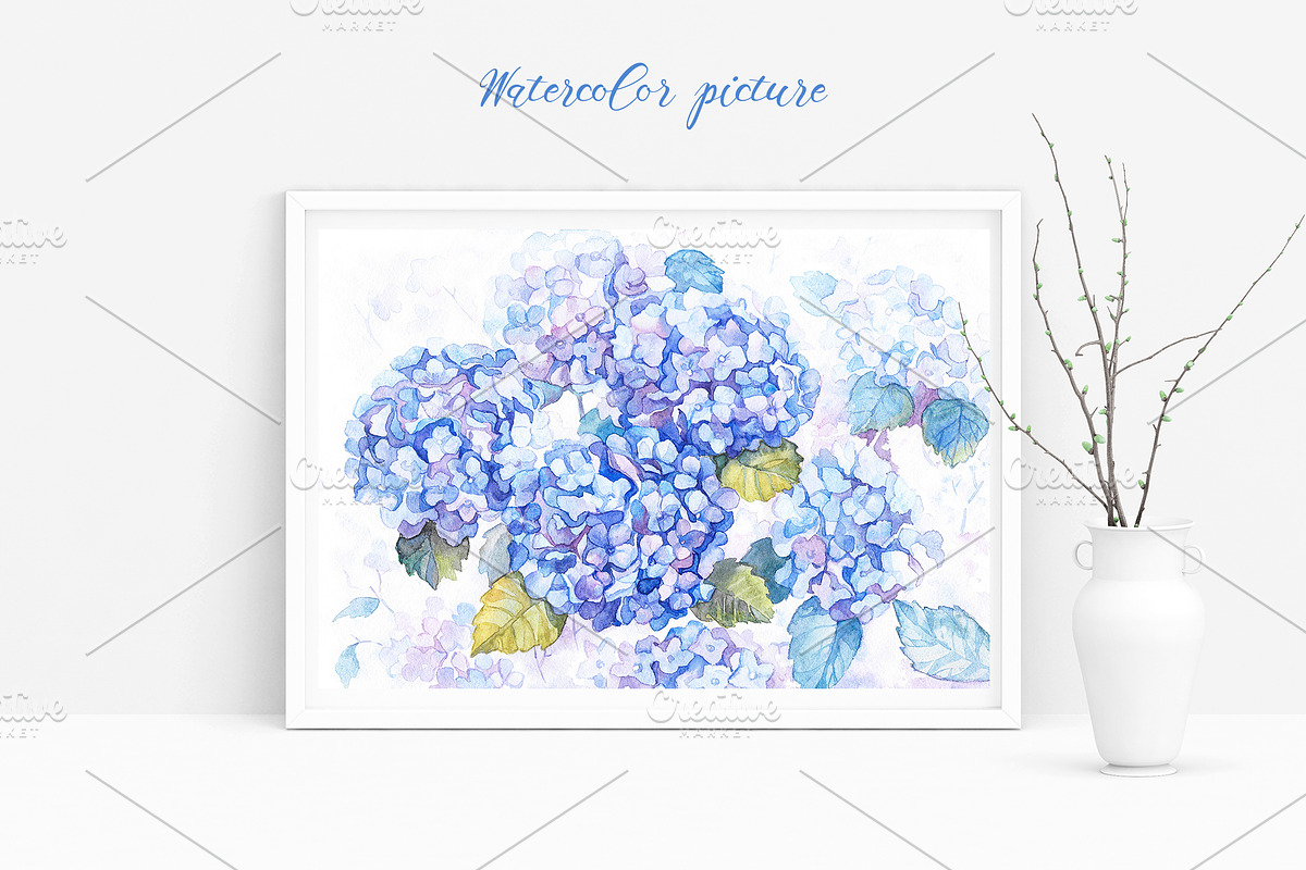 SALE! Hydrangea Watercolor Flowers, an Illustration by Irina Diasli (Photo 4 of 6)