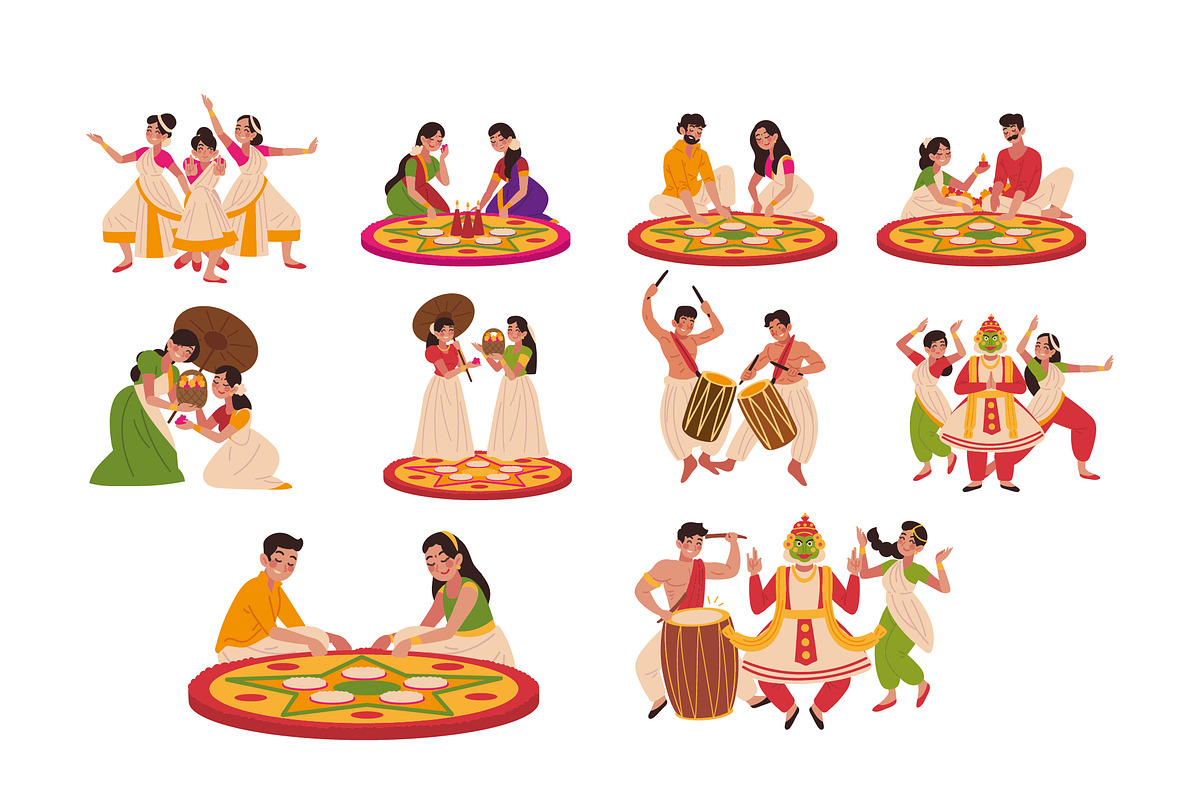 Onam Celebration People Set