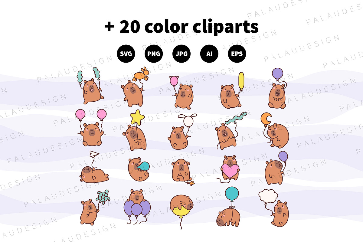 Cute Capybara with Balloons, an Animal Illustration by Palau (Photo 10 of 12)