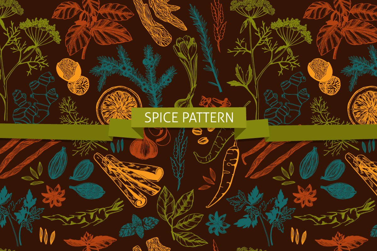 Spices - vector seamless patterns preview 3