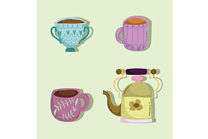 Coffee Cups And Teapot