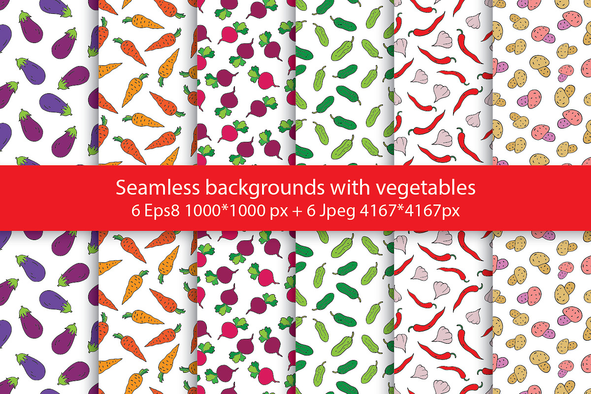Seamless backgrounds with vegetables, a Pattern Graphic by Shop seamless patterns (Photo 1 of 7)