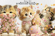 Watercolor Spring Cats Clipart, a Seasonal Illustration by Rose Art (Thumbnail 1 of 6)