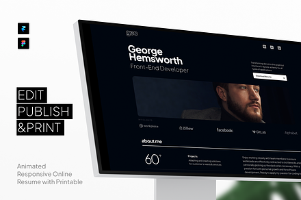 Online Animated Developer CV resume, a Landing Page Template by Rhino Templates