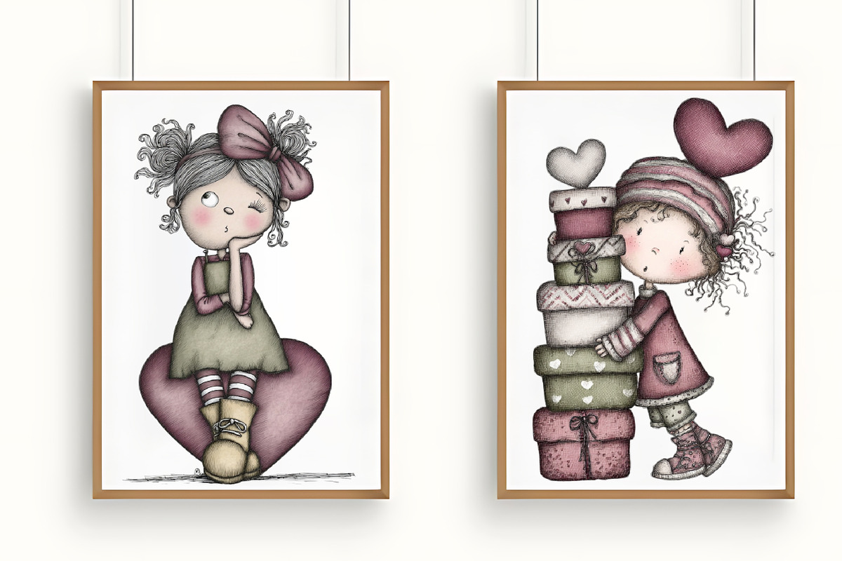 Valentine Cute Quirky Girl Clipart, an Illustration by RobertsArt (Photo 6 of 7)