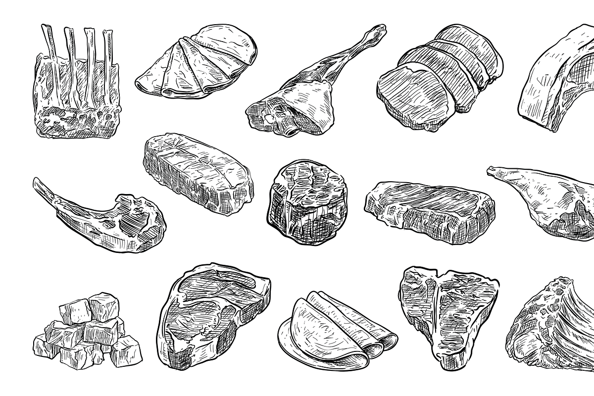 Handdrawn Meat Slice Collection, an Object Graphic by nikagraphic