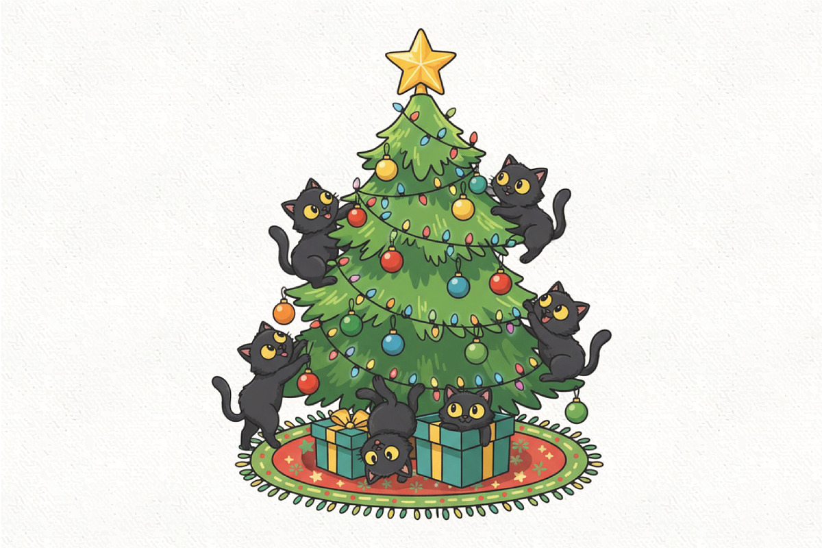 Black Cats Christmas Tree PNG, an Illustration by CraftArtStudio (Photo 1 of 4)