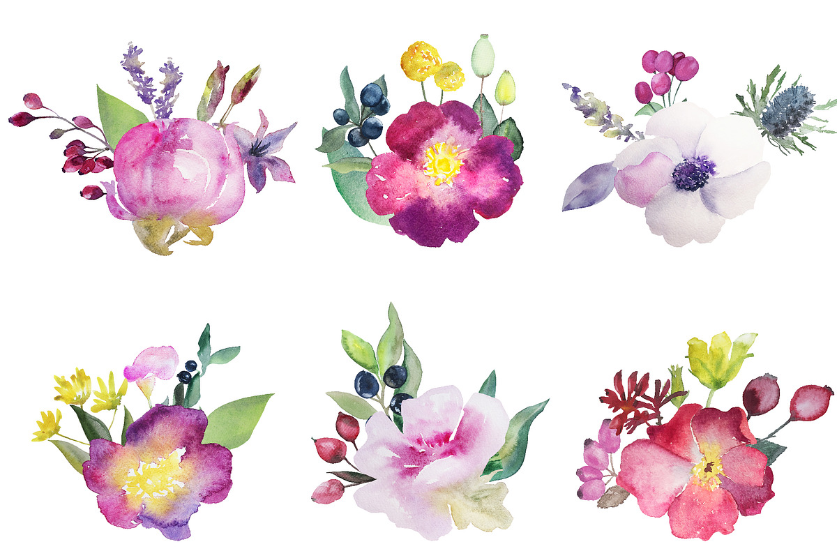 Watercolor Flowers set 3, an Illustration by GraphicRain (Photo 2 of 6)