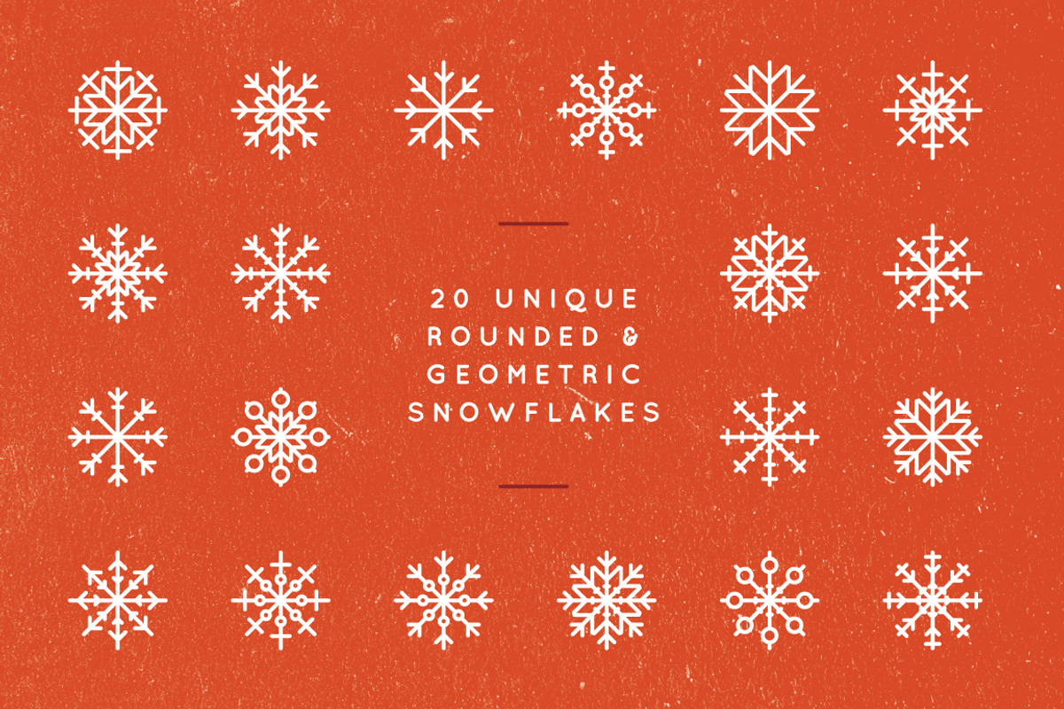20 Rounded Geometric Snowflakes, an Outline Icon by I Like Bears