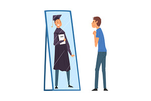 Guy Standing in Front of Mirror, a Person Illustration by TopVectors