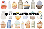 Milk and Cupcake Watercolor & PNG, a Food Illustration by Awieee1 (Thumbnail 1 of 3)