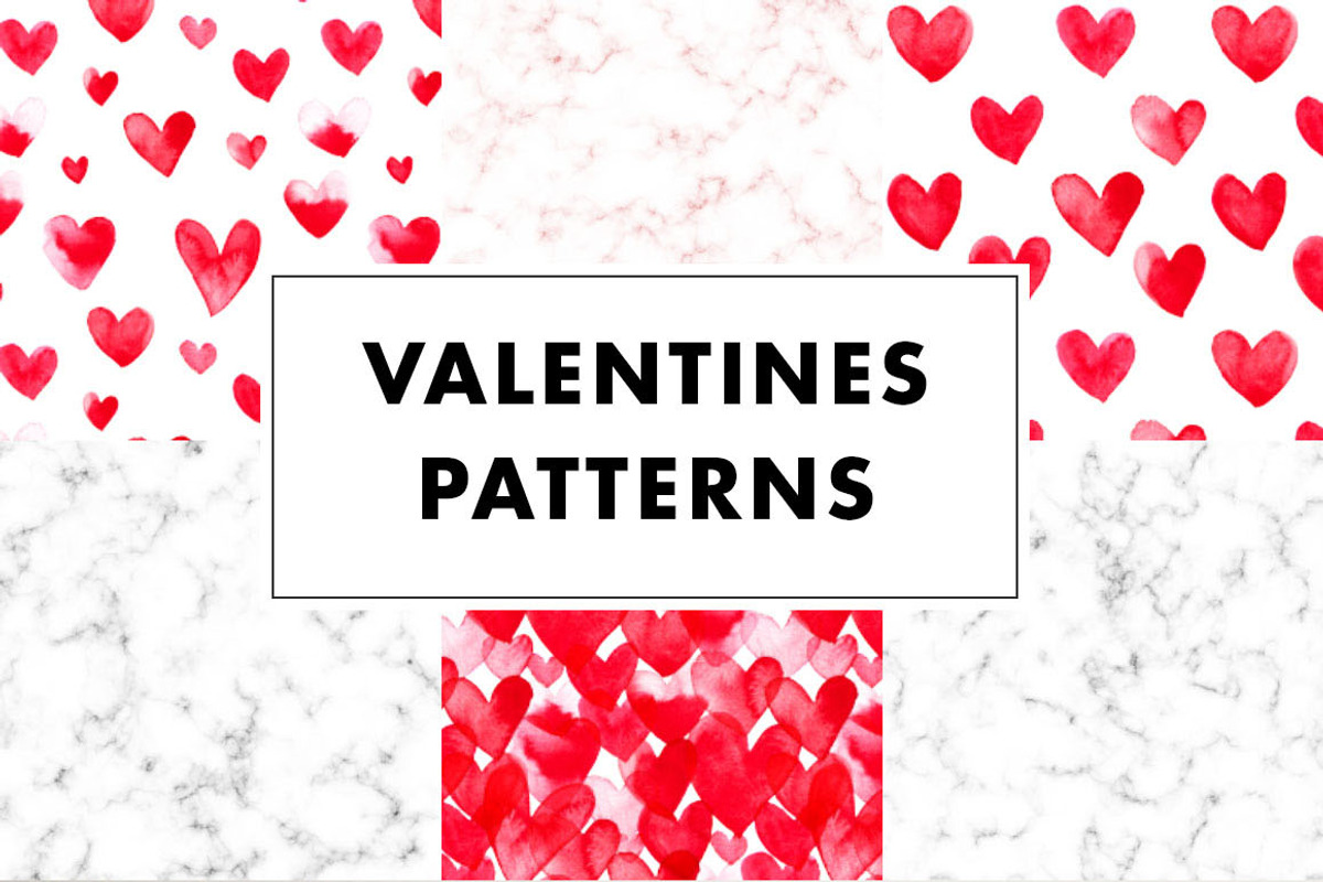 6 Valentines Pattern Hearts + marble, a Pattern Graphic by Heartmade by Claudia (Photo 1 of 2)