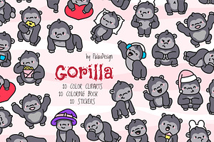 Gorilla Clipart Set, an Animal Illustration by Palau