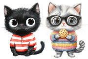 Watercolor Whimsical Cat Clipart, a Seasonal Illustration by CitraGraphics (Thumbnail 5 of 5)