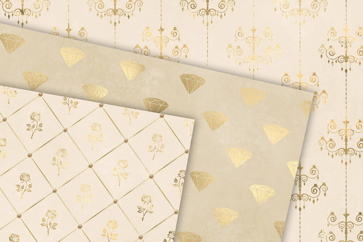 Ivory & Gold Princess Digital Paper, a Pattern Graphic by Digital Curio