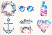 Summer Pink & Blue Coastal Clipart, an Illustration by Libby Wishes (Thumbnail 3 of 5)