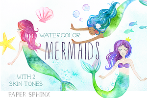 Sweet Mermaids Watercolor Pack