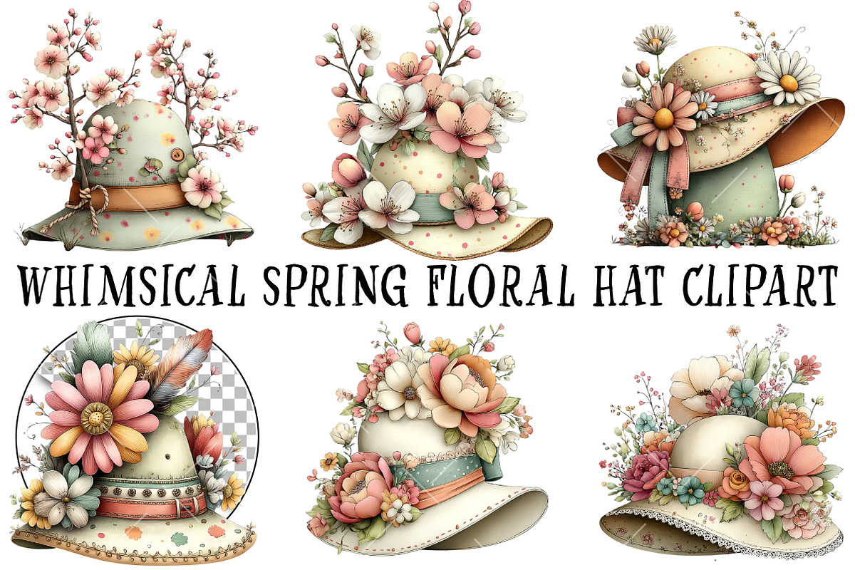 Whimsical Spring Floral Hat Clipart, an Illustration by OK Design (Photo 2 of 6)