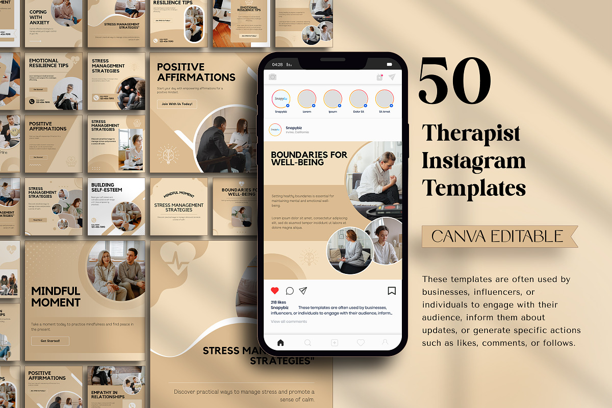 Therapist Instagram Templates, a Marketing Template by Snapybiz (Photo 9 of 10)