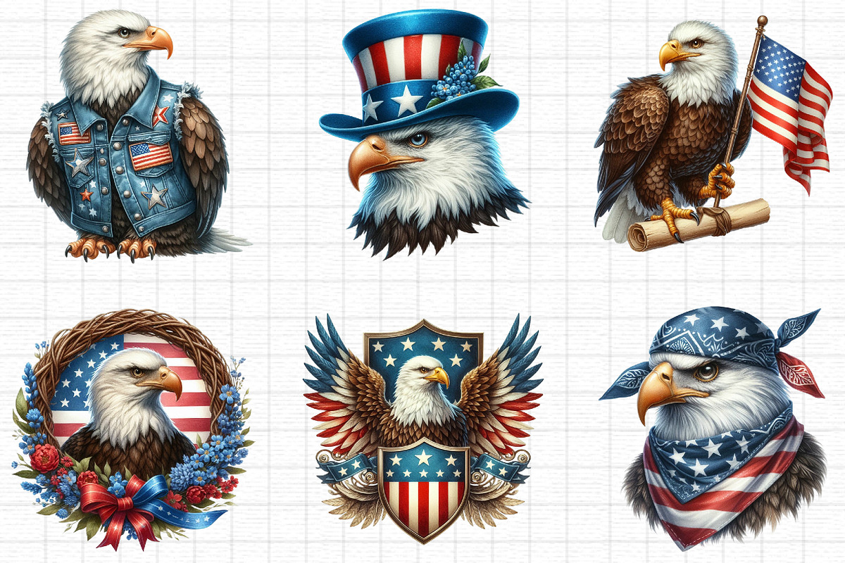 Patriotic Bald Eagle Clipart Bundle, an Illustration by cherrydesign (Photo 2 of 4)