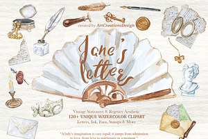 Jane's Letters: Hand Painted PNG, a Decorative Illustration by ArtCreationsDesign